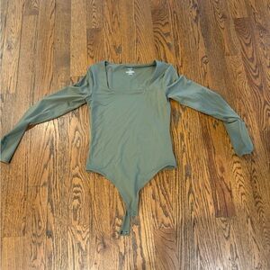 NUUDS Olive Green Square Neck Long Sleeve Bodysuit
